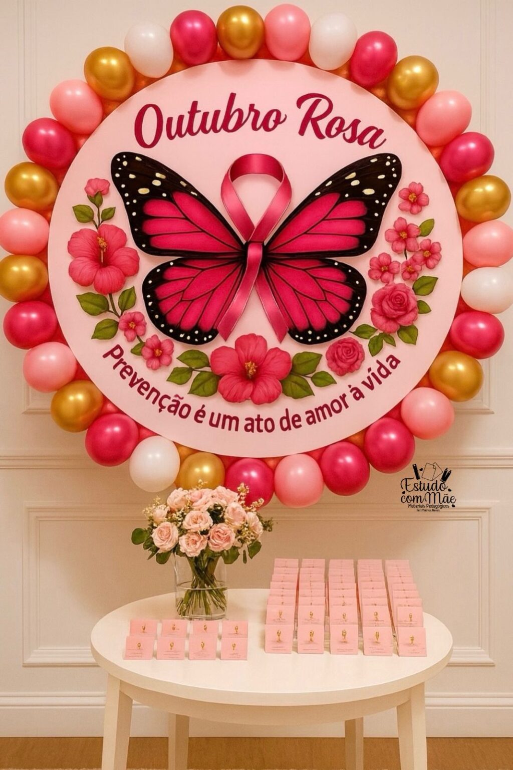 Painel Outubro Rosa+ Cards – Estudo com Mãe