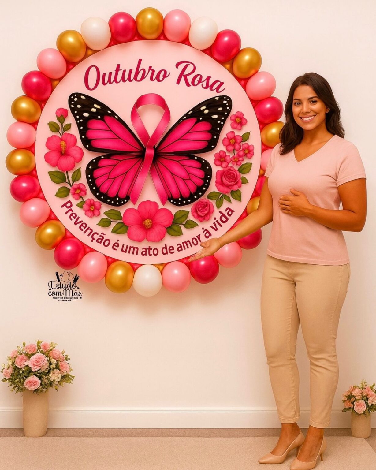 Painel Outubro Rosa+ Cards – Estudo com Mãe
