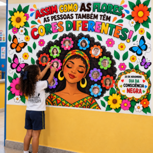 PAINEL CONSCIÊNCIA NEGRA — ASSIM COMO AS FLORES, AS PESSOAS TAMBÉM TÊM CORES DIFERENTES!